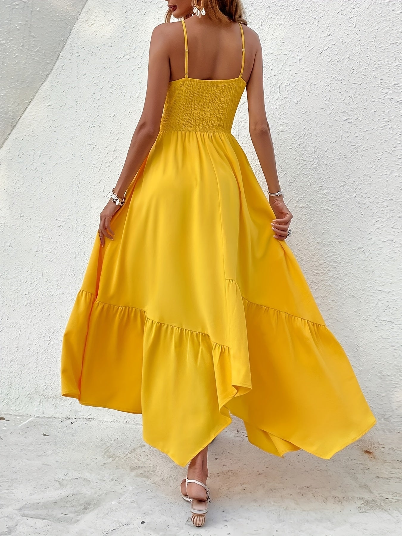 Stella | Zomerse Maxi Jurk met Halternek en Speelse Ruches