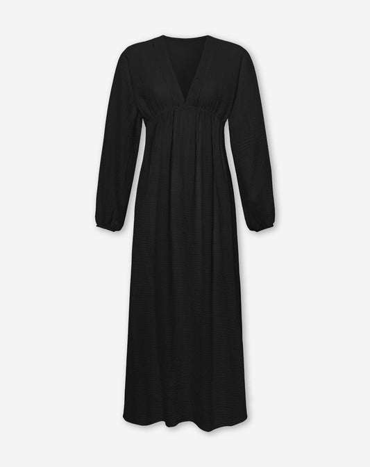 MOUSSELINE FLOWER TAPE MAXI DRESS ZWART