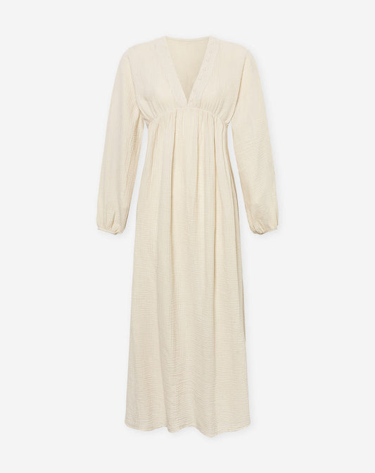 MOUSSELINE FLOWER TAPE MAXI DRESS ZAND