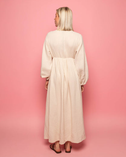 MOUSSELINE FLOWER TAPE MAXI DRESS ZAND