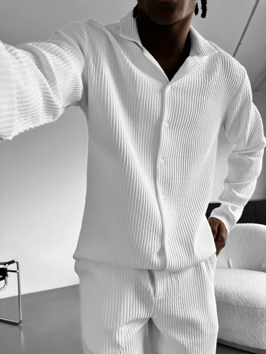 Oversize-Langarmshirt mit Rippenmuster - Weiß
