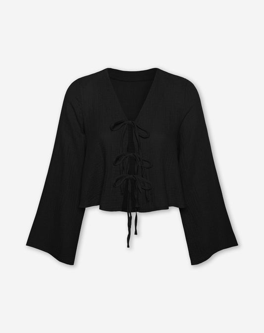 TARA MOUSSELINE TOP ZWART