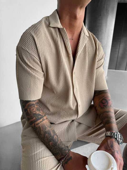 Oversize-Ripp-Shirt - Beige