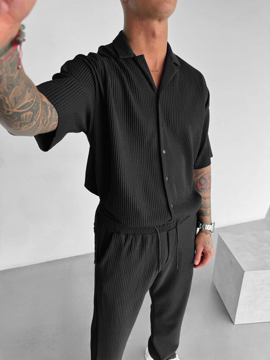 Oversize-Ripp-Shirt - Schwarz