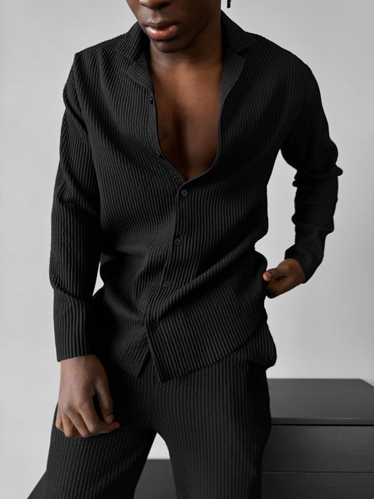 Oversize-Ripp-Langarmshirt - Schwarz
