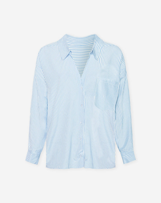 POPLIN STRIPE OVERSIZED BLOUSE BLAUW