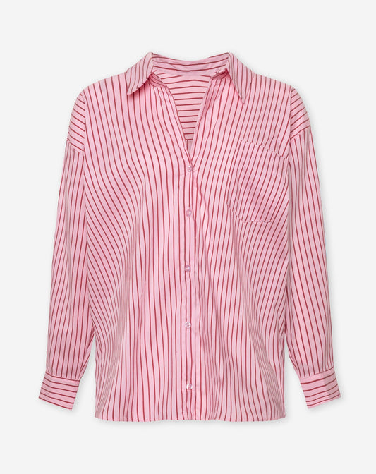 POPLIN STRIPE OVERSIZED BLOUSE ROZE