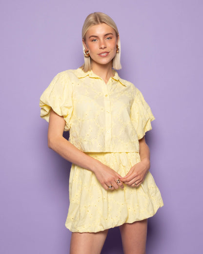BRODERIE BUBBLE HEM SKIRT BOTERGEEL
