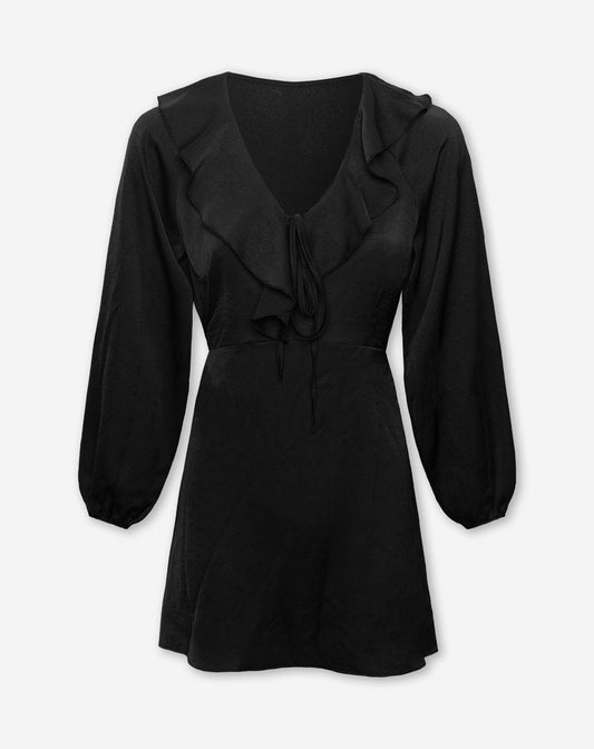 CHRISTY RUFFLE DRESS ZWART