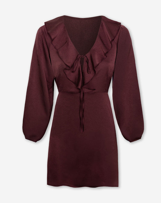 CHRISTY RUFFLE DRESS BURGUNDY