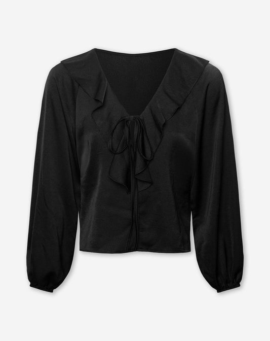 CHRISTY RUFFLE TOP ZWART
