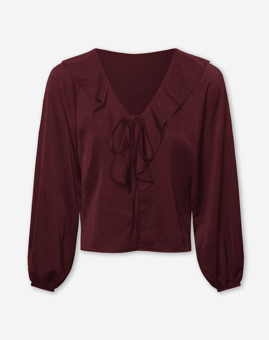 CHRISTY RUFFLE TOP BURGUNDY
