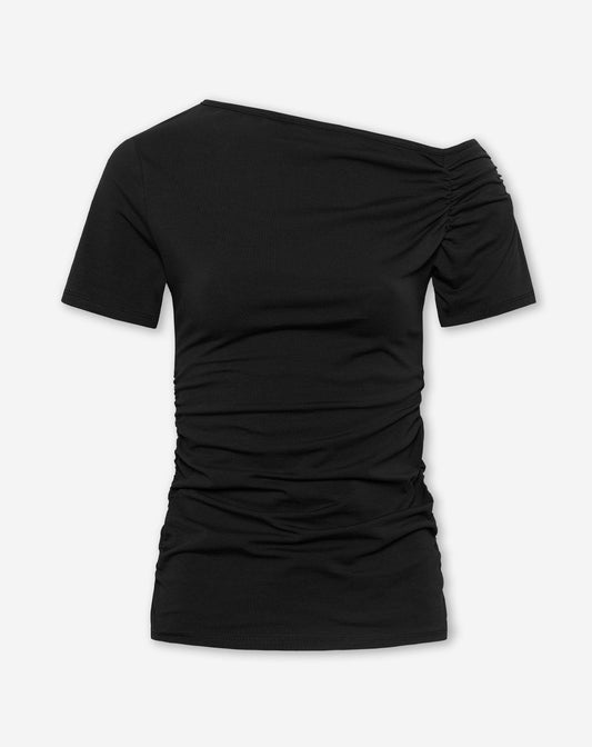 TAMAR OFF SHOULDER SHORT SLEEVE TOP ZWART