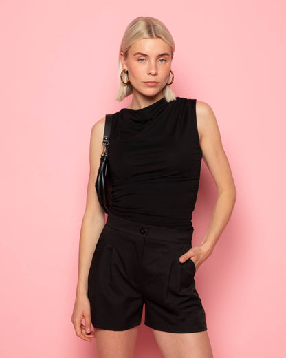 TAMAR DRAPED TOP ZWART