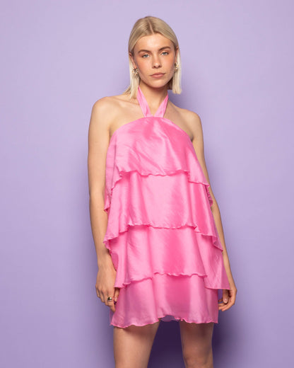 RUFFLE HALTER DRESS ROZE