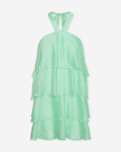 RUFFLE HALTER DRESS PISTACHE