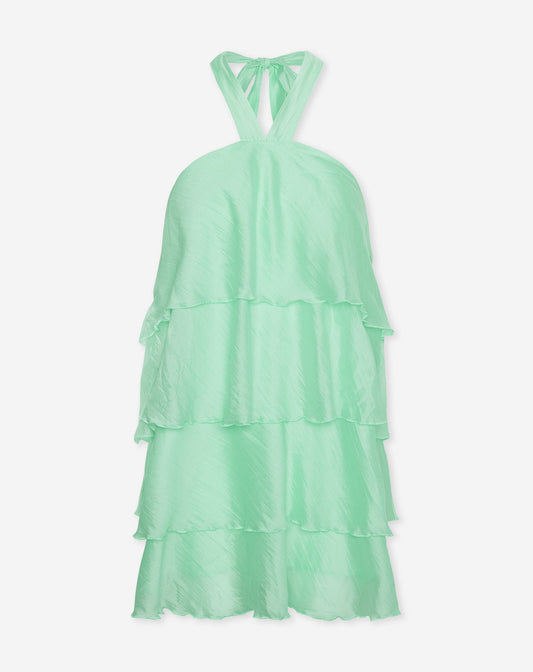 RUFFLE HALTER DRESS PISTACHE