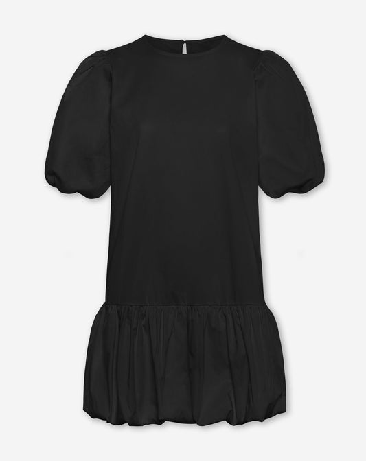 POPLIN PUFF SLEEVE DRESS ZWART