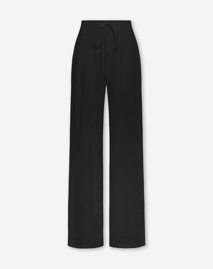 CARMEN LINEN WIDE LEG PANTS ZWART