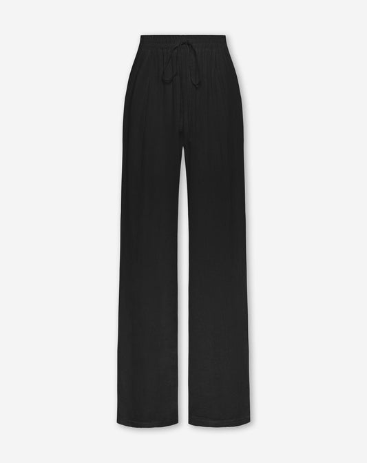 CARMEN LINEN WIDE LEG PANTS ZWART