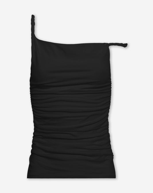 TAMAR OFF SHOULDER TWISTED TOP ZWART
