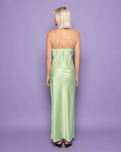 AVERY SATIN SLIP DRESS PISTACHE