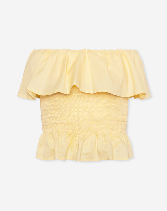 STRAPLESS RUFFLE SMOCK TOP BOTERGEEL