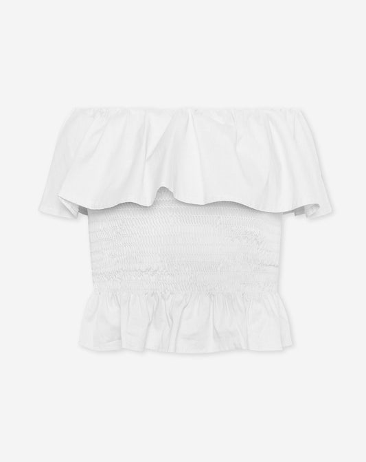 STRAPLESS RUFFLE SMOCK TOP WIT