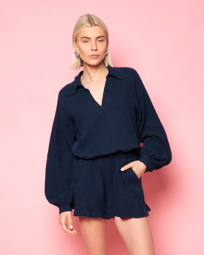 MOUSSELINE BLOUSE MARINEBLAUW