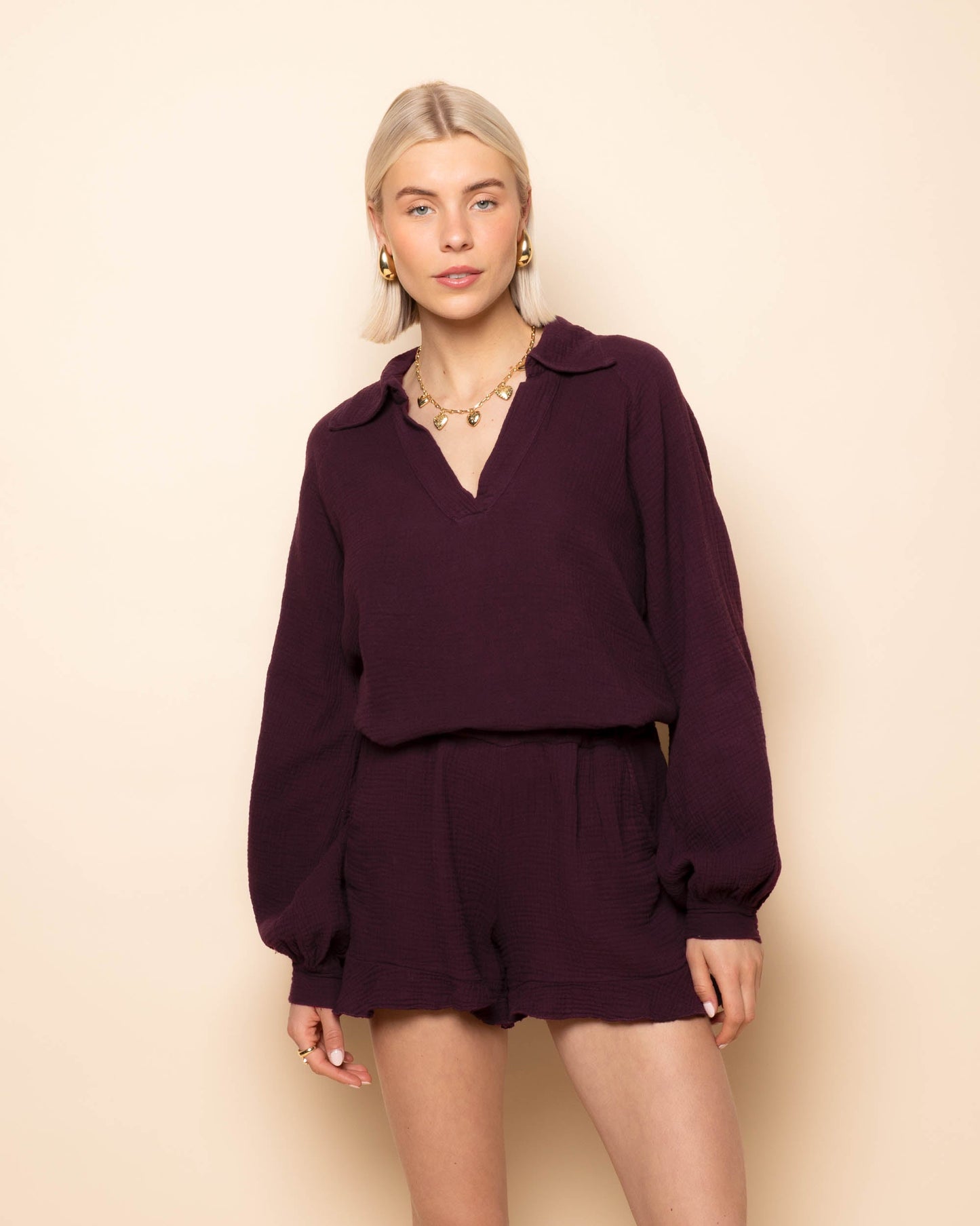 MOUSSELINE BLOUSE DONKER BURGUNDY