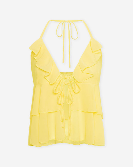 LIZZA RUFFLE HALTER TOP BOTERGEEL