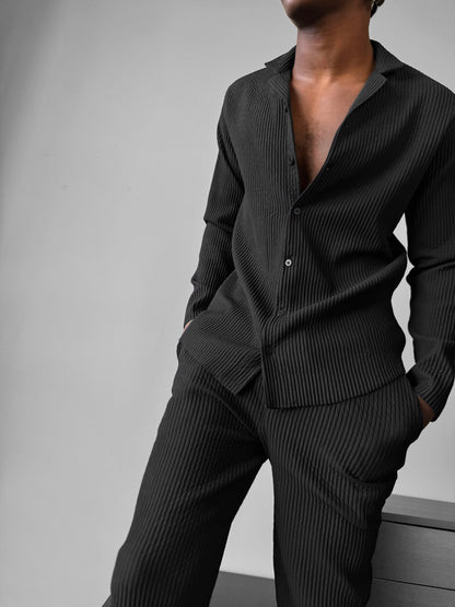 Oversize-Ripp-Langarmshirt - Schwarz