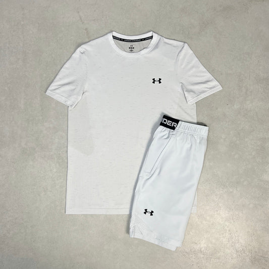 Under Armour Seamless Shorts Set Weiß Grau 