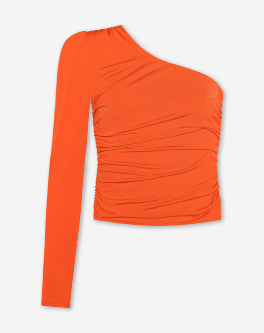 ONE SLEEVE RUCHED TOP ORANJE