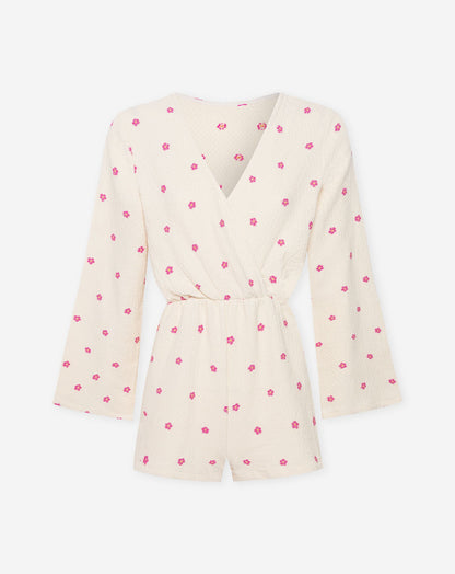 VIVIAN FLOWER EMBROIDERY PLAYSUIT ROZE