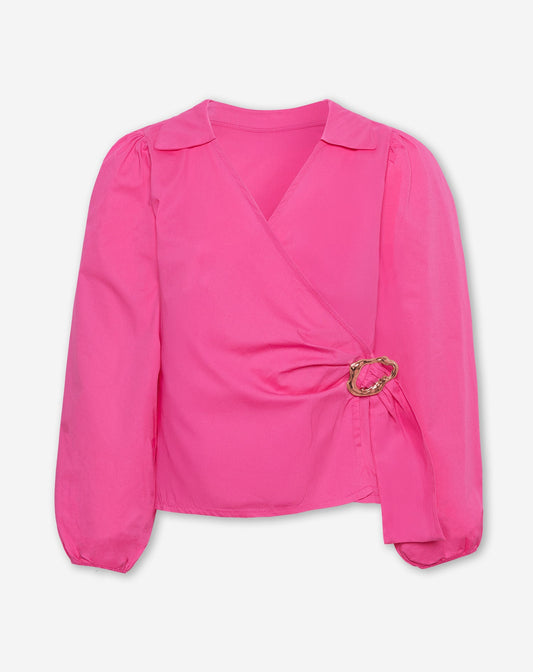 POPLIN WRAP BUCKLE BLOUSE ROZE