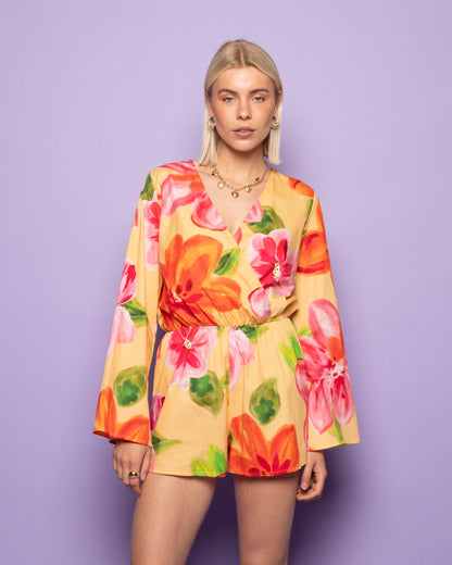 TROPICAL FLOWER PLAYSUIT GEEL