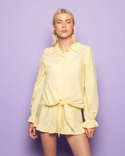 ANNE STRIPE RUFFLE SHORTS GEEL