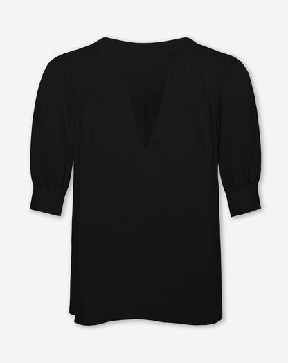 MELODY MOUSSELINE V NECK TOP ZWART