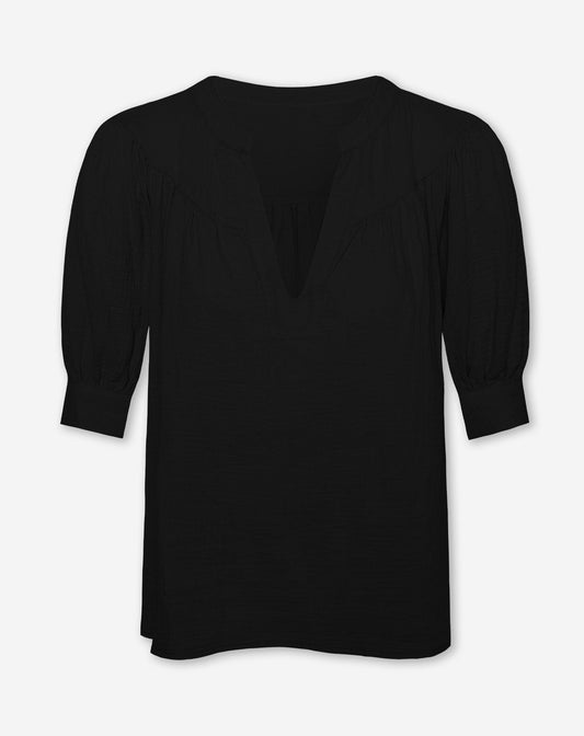 MELODY MOUSSELINE V NECK TOP ZWART