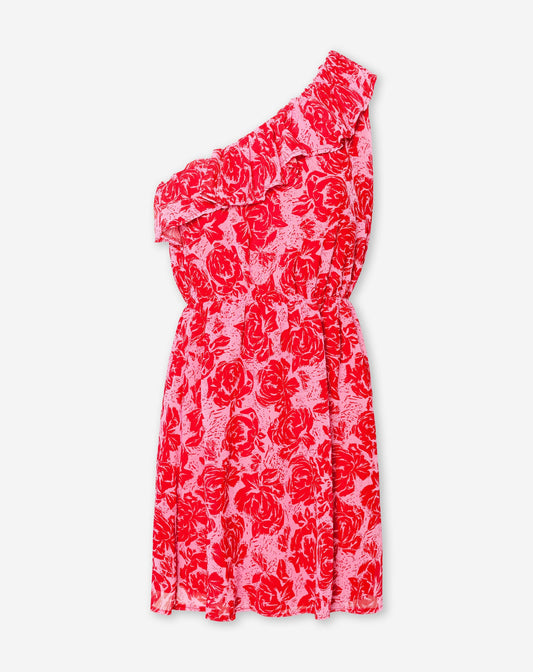 ROSE ONE SHOULDER RUFFLE DRESS