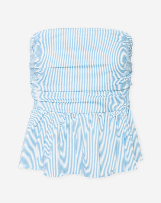 LEIA STRIPE PEPLUM TOP LICHTBLAUW