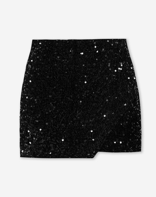 VELVET SEQUIN SKORT ZWART