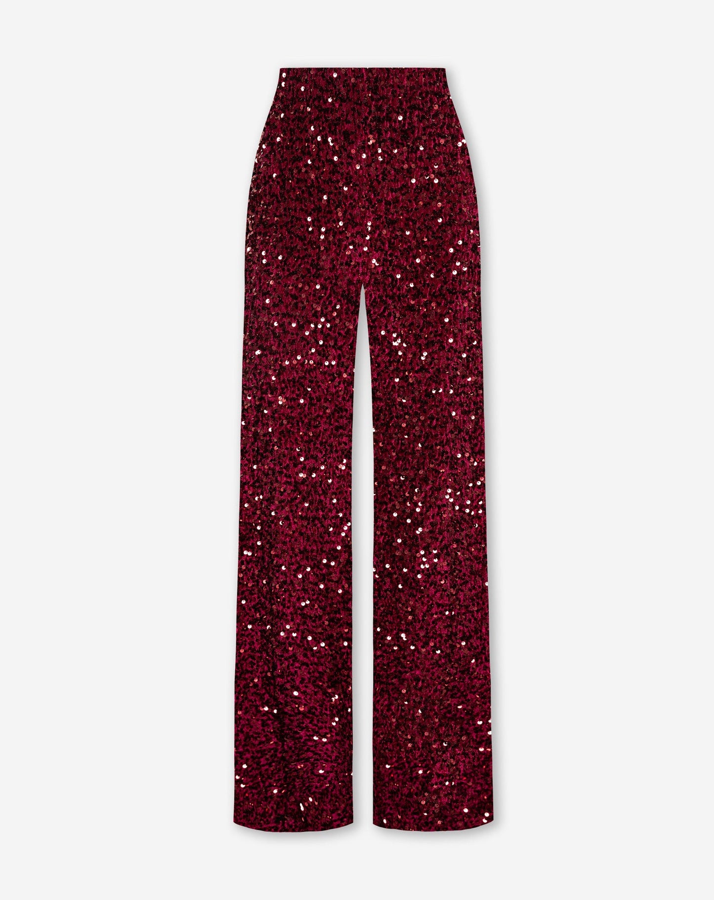 VELVET SEQUIN WIDE LEG PANTS BURGUNDY
