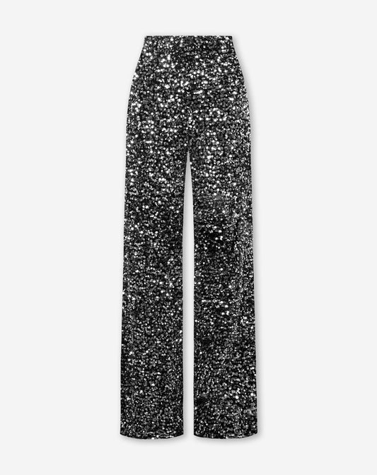 VELVET SEQUIN WIDE LEG PANTS ZILVER