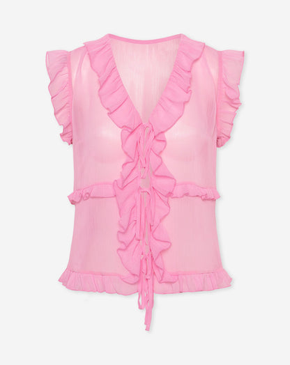 SLEEVELESS CRINKLE RUFFLE TOP ROZE