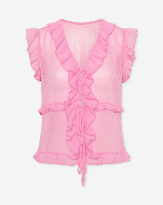 SLEEVELESS CRINKLE RUFFLE TOP ROZE