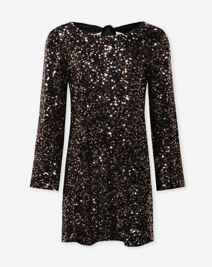 SEQUIN BOW DRESS ZWART