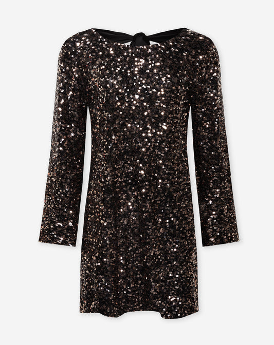SEQUIN BOW DRESS ZWART
