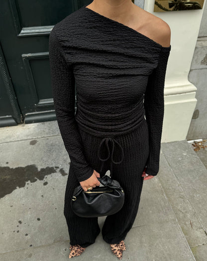 STRUCTURE OFF SHOULDER RUCHED TOP ZWART